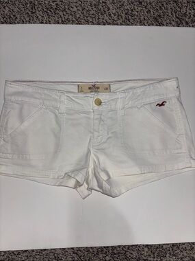 Hollister White Denim Low-Rise Women’s Shorts with Red Logo